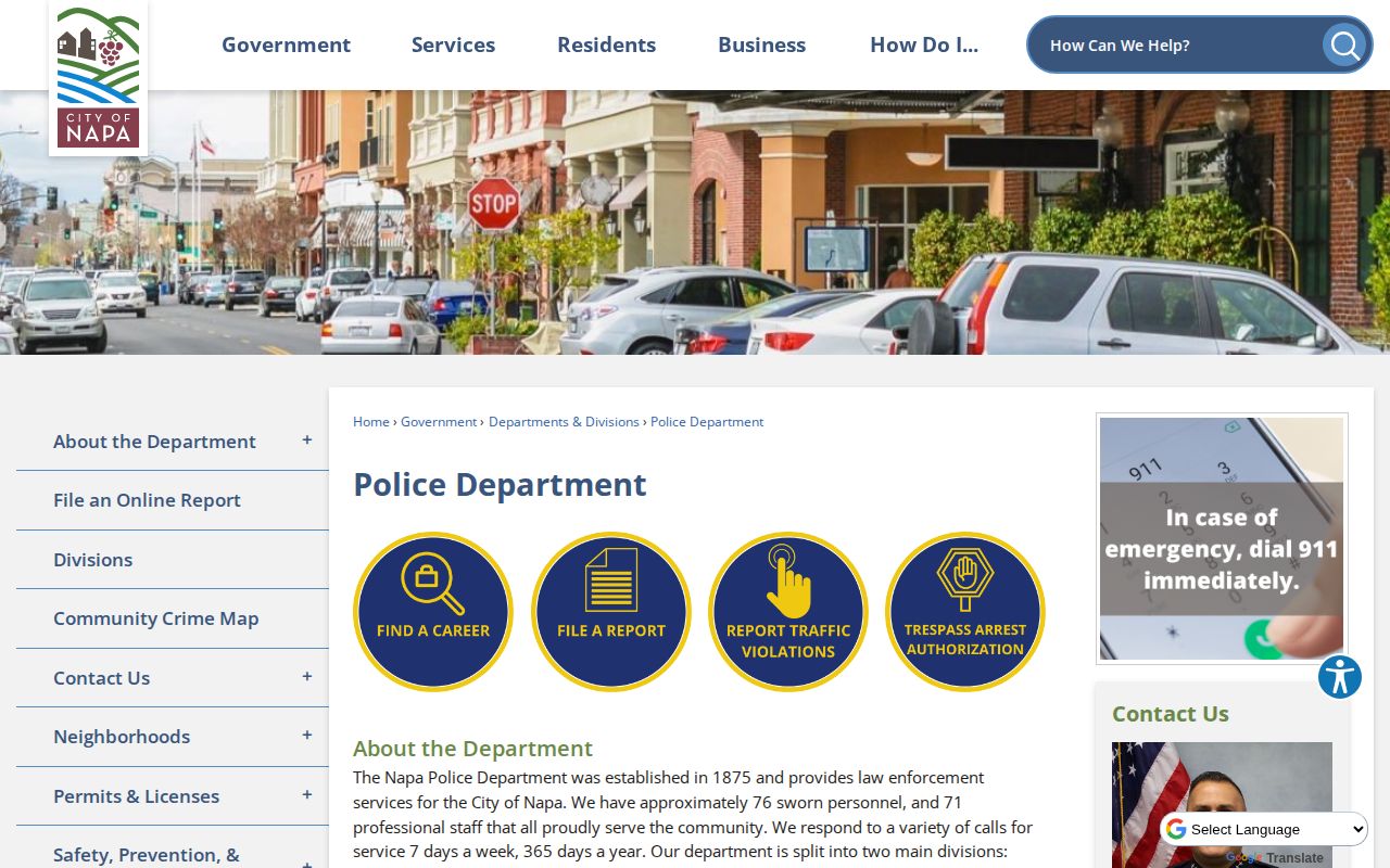 Official Napa Police Department webpage